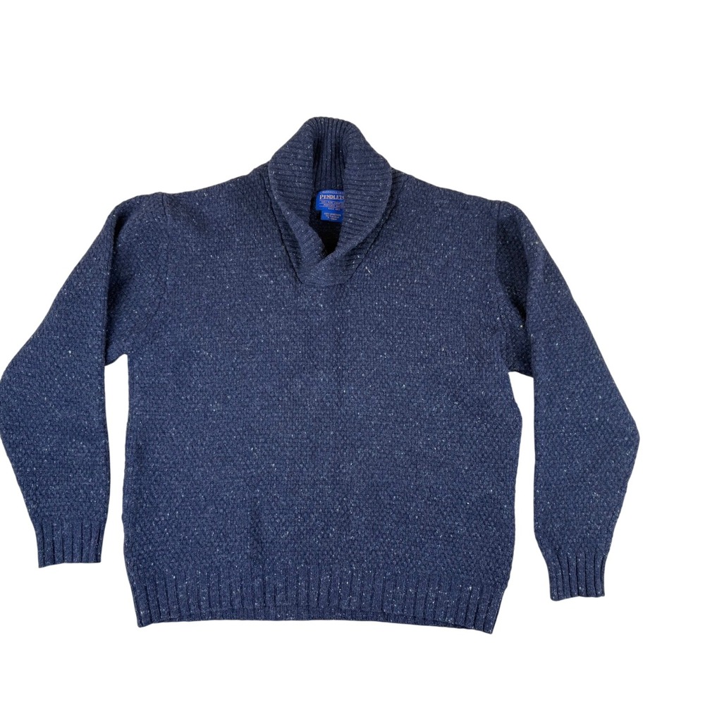 Pendleton 100% Lambswool Shawl Collar Sweater Blue Fleck Knit Men's L
